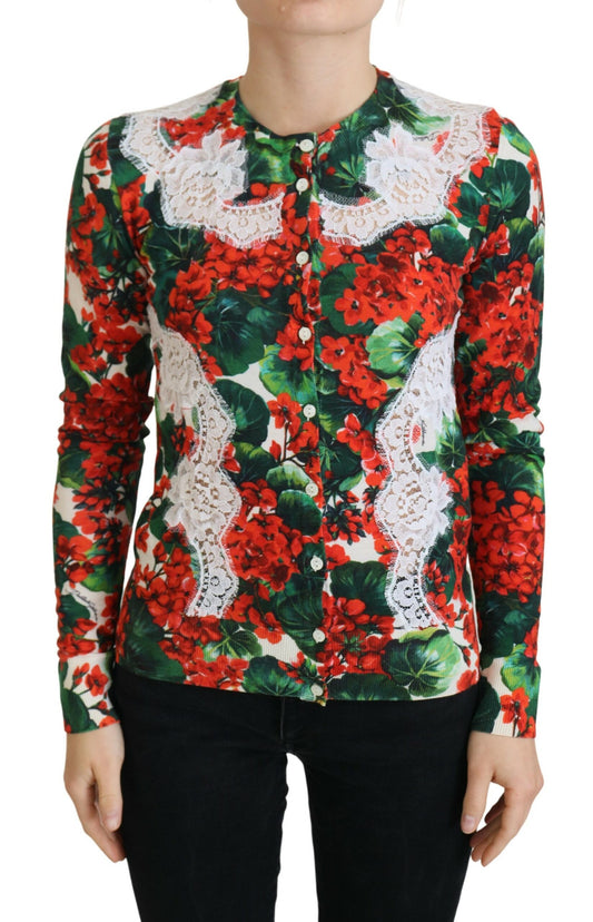 Elegant Floral Crewneck Cardigan