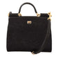 Elegant Black Brocade Shoulder Bag with Red Roses