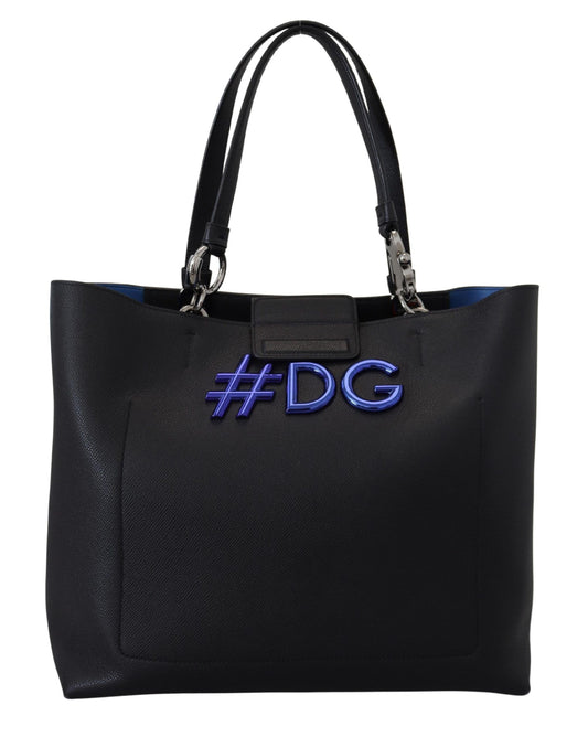 Elegant Black Leather Shopping Tote