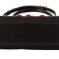 Elegant Black Brocade Shoulder Bag with Red Roses