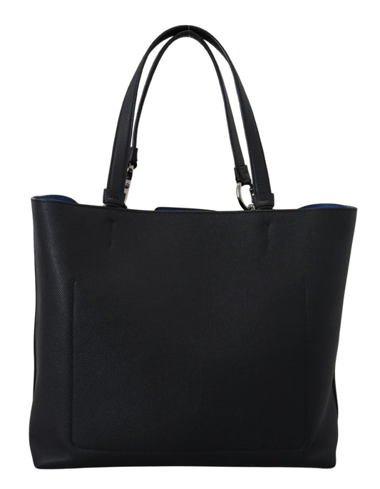 Elegant Black Leather Shopping Tote