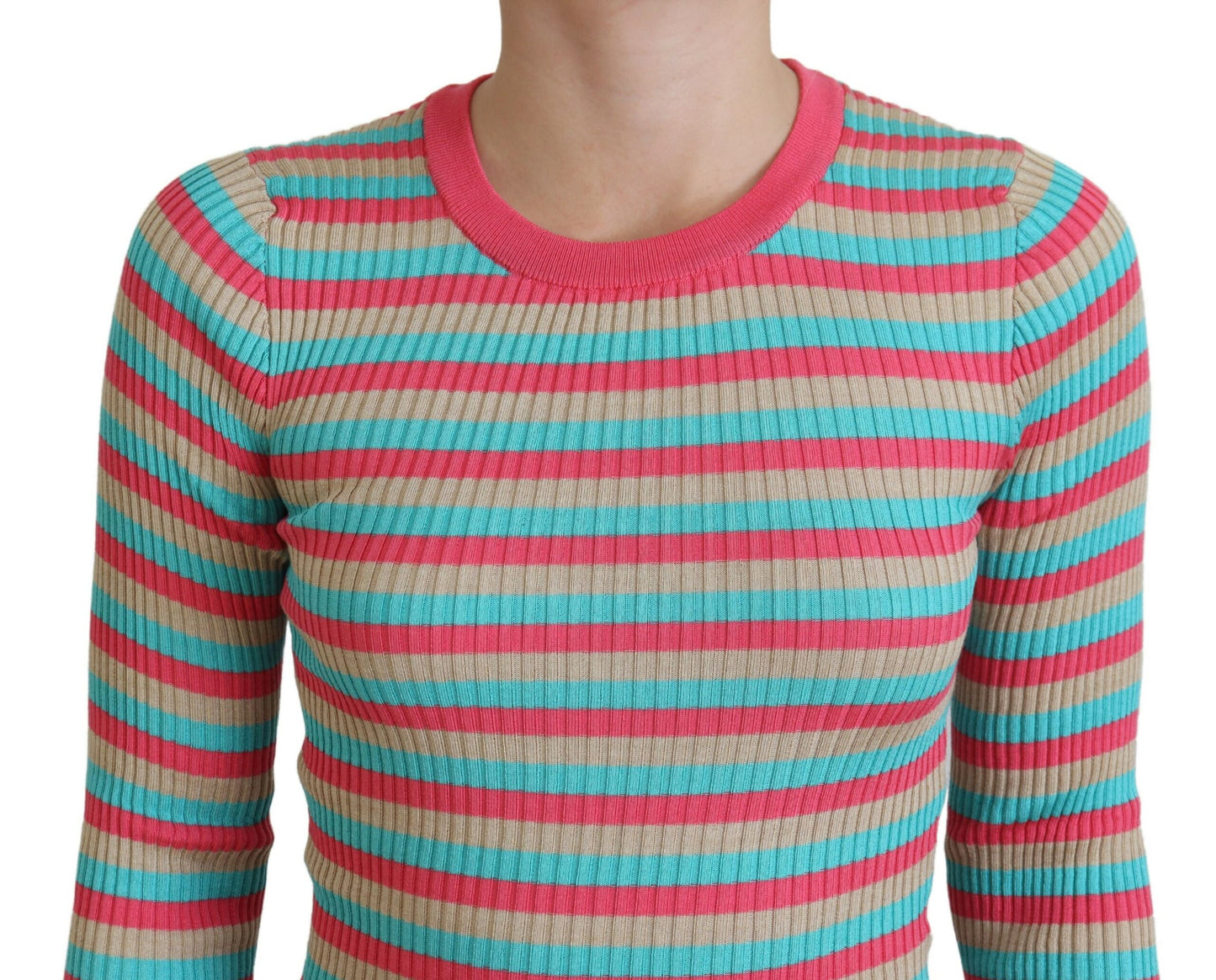 Elegant Striped Silk Crewneck Pullover