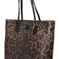 Glam Leopard Print Leather Tote
