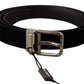 Elegant Black Viscose Leather Belt