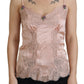 Pink Satin Lace Roses Tank Top Lingerie