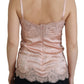 Pink Satin Lace Roses Tank Top Lingerie