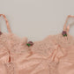 Pink Satin Lace Roses Tank Top Lingerie