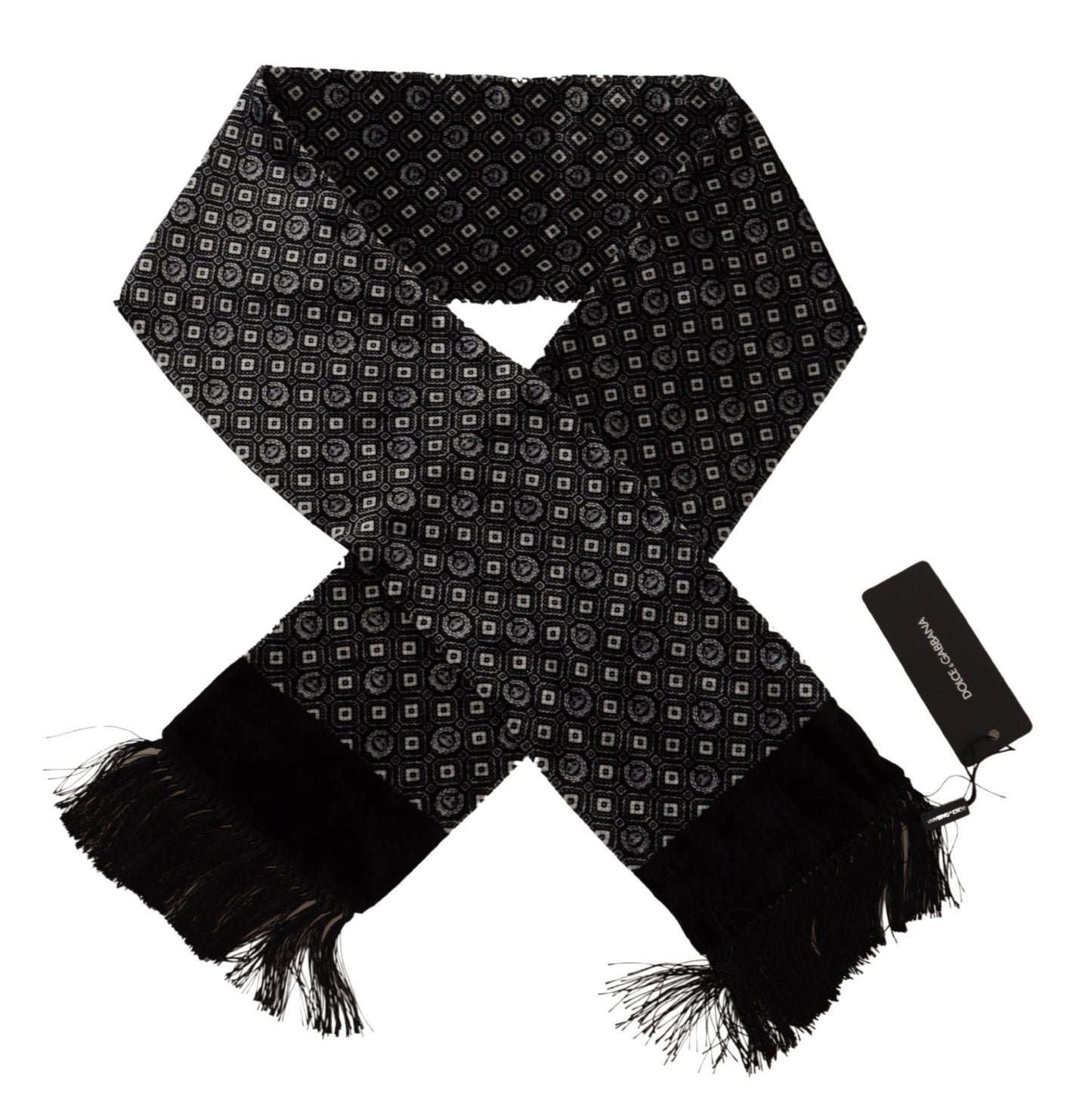 Black Geometric Patterned Shawl Wrap Fringe Scarf