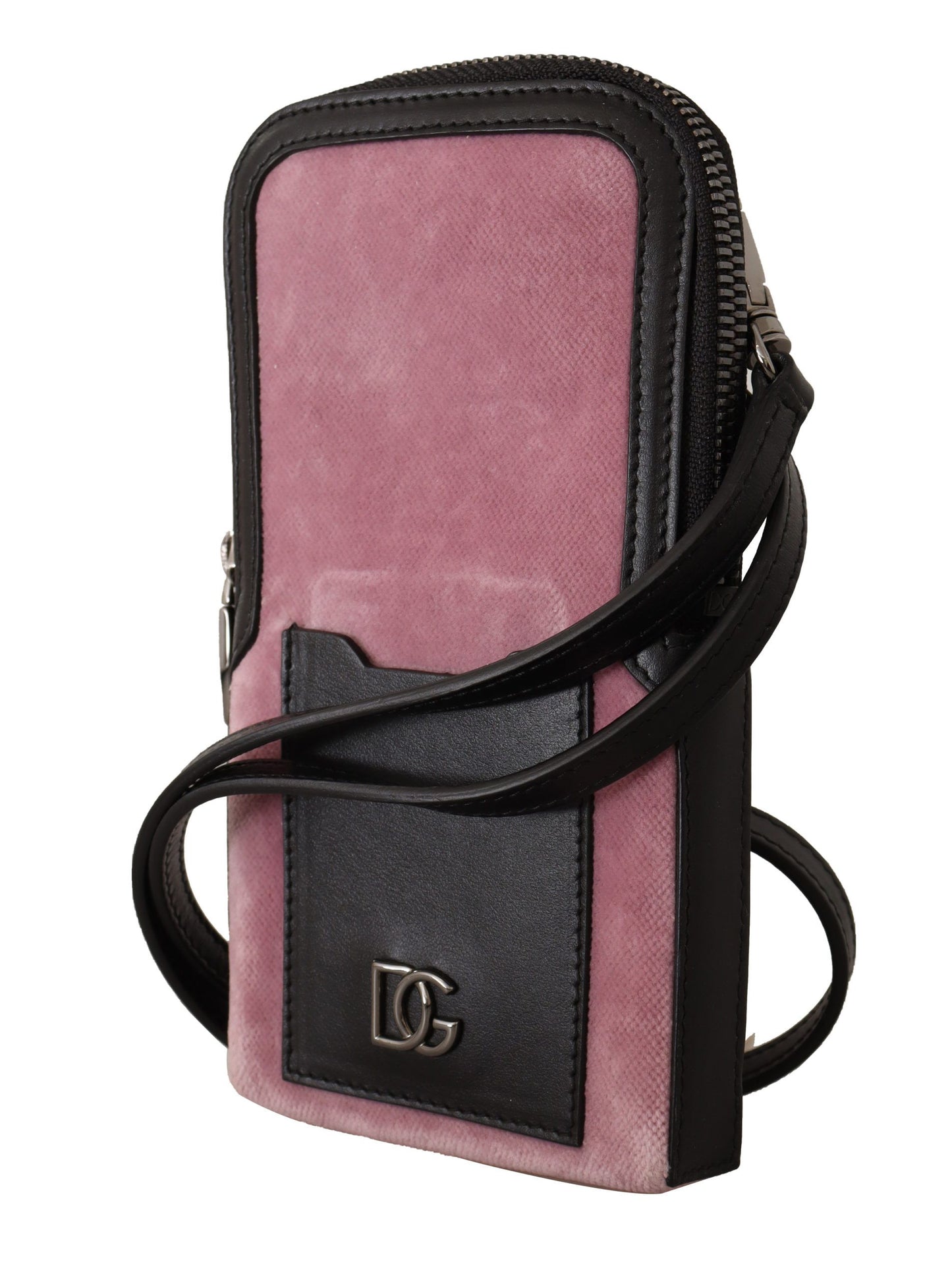 Elegant Pink Velvet Phone Pouch with Strap