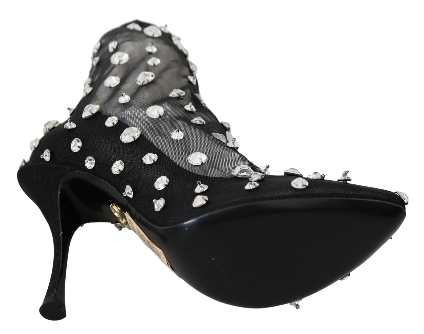 Elegant Black Nylon Pumps with Crystals