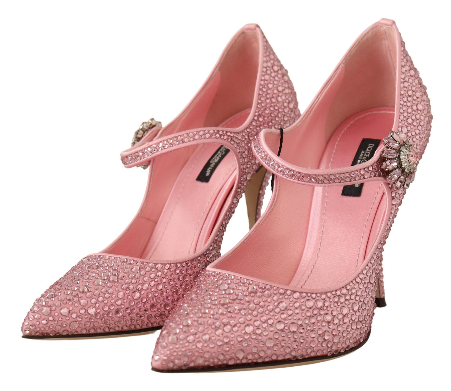 Pink Satin Rhinestone Embellished Pumps