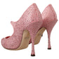 Pink Satin Rhinestone Embellished Pumps
