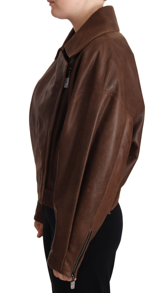 Brown Bull Leather Collared Biker Jacket