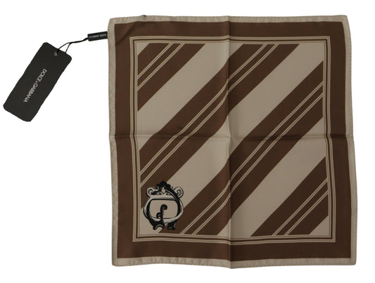 Brown Stripes DG Logo Square Mens Handkerchief Scarf