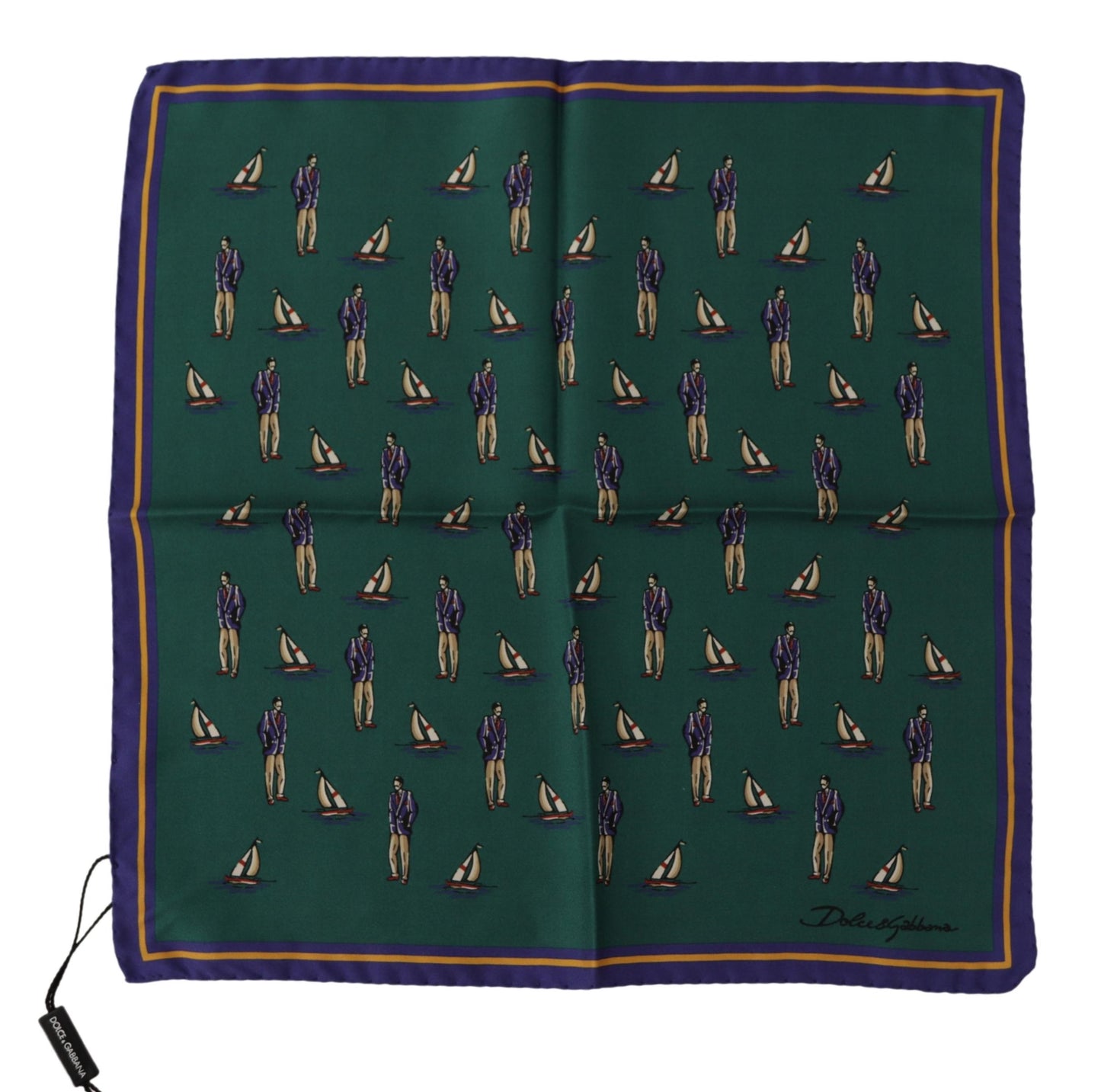 Green Printed DG Logo Mens Square Handkerchief Scarf