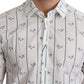 Elegant White Bee Print Cotton Shirt