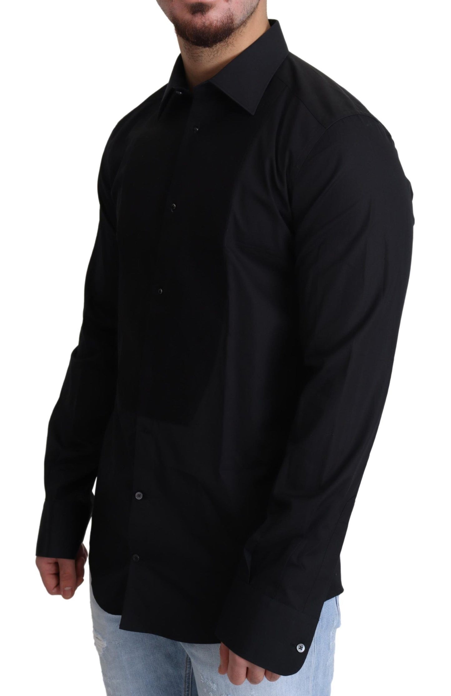 Elegant Black Cotton Dress Shirt