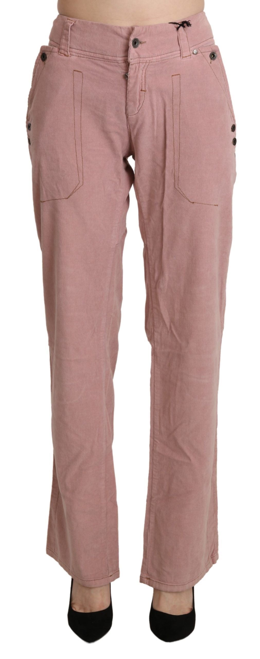 Pink High Waist Straight Cotton Trouser Pants