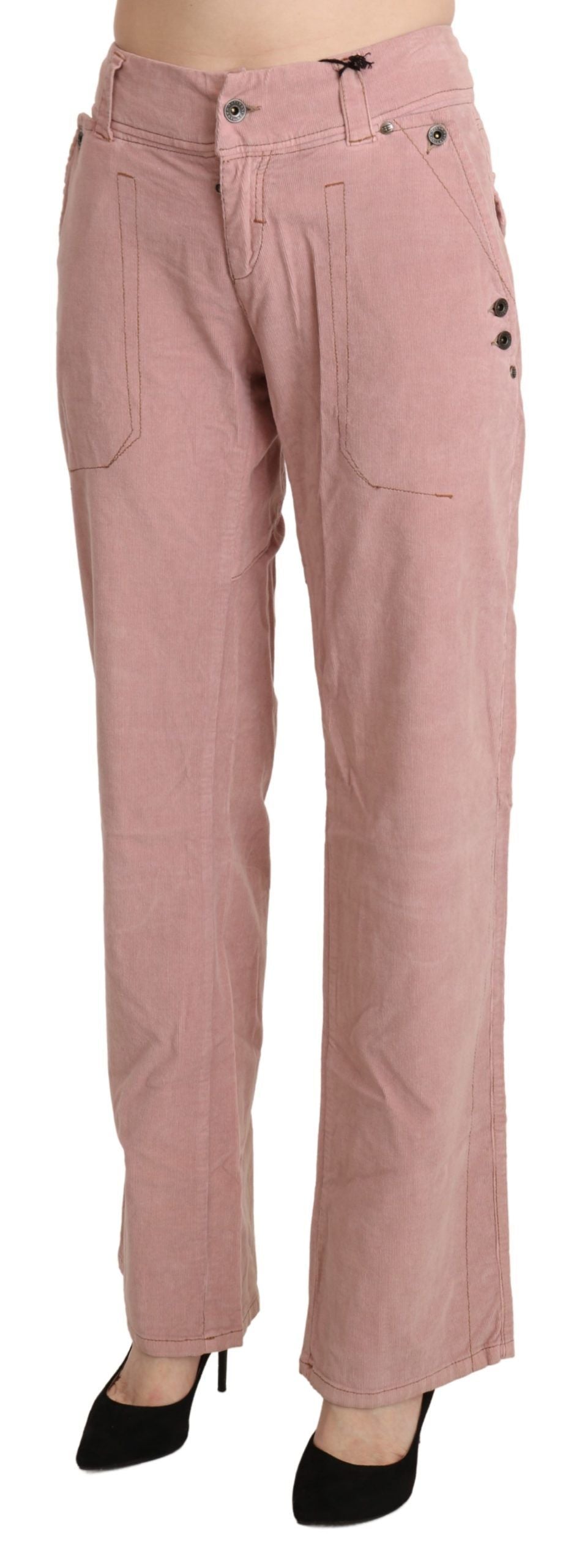 Pink High Waist Straight Cotton Trouser Pants