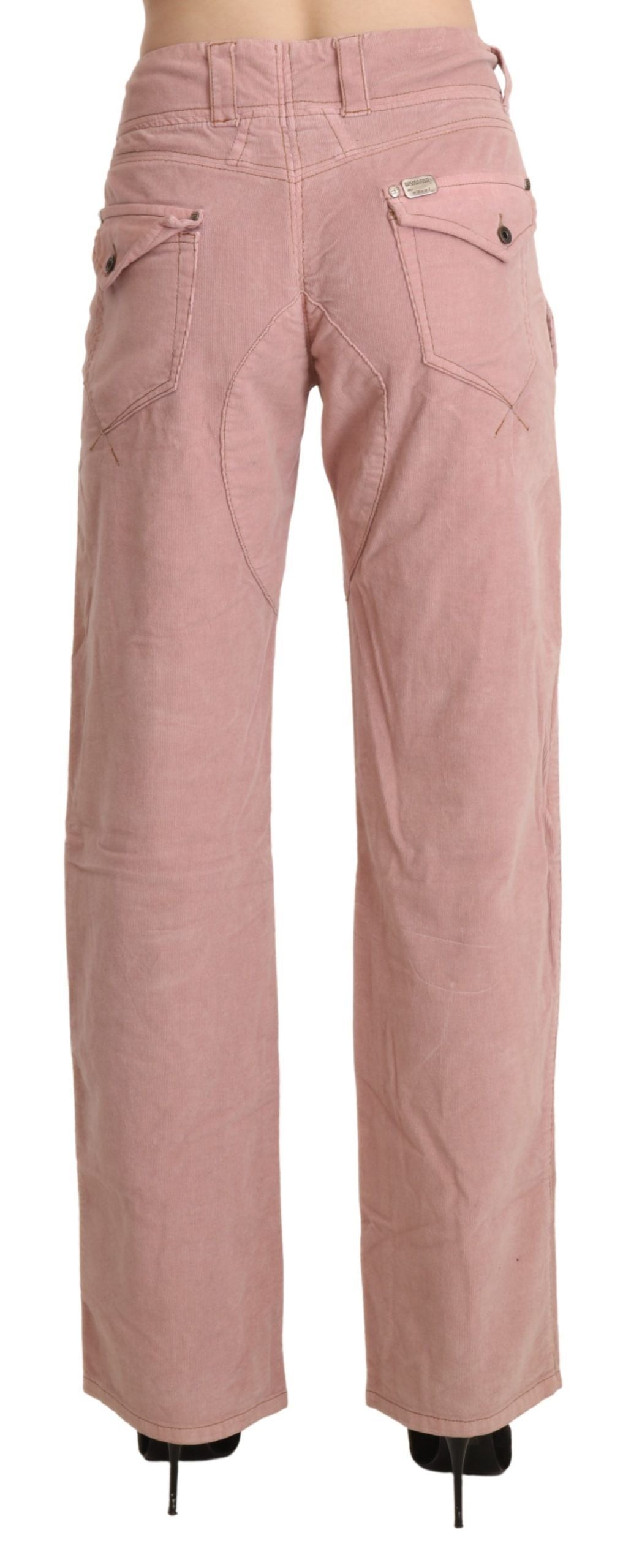 Pink High Waist Straight Cotton Trouser Pants