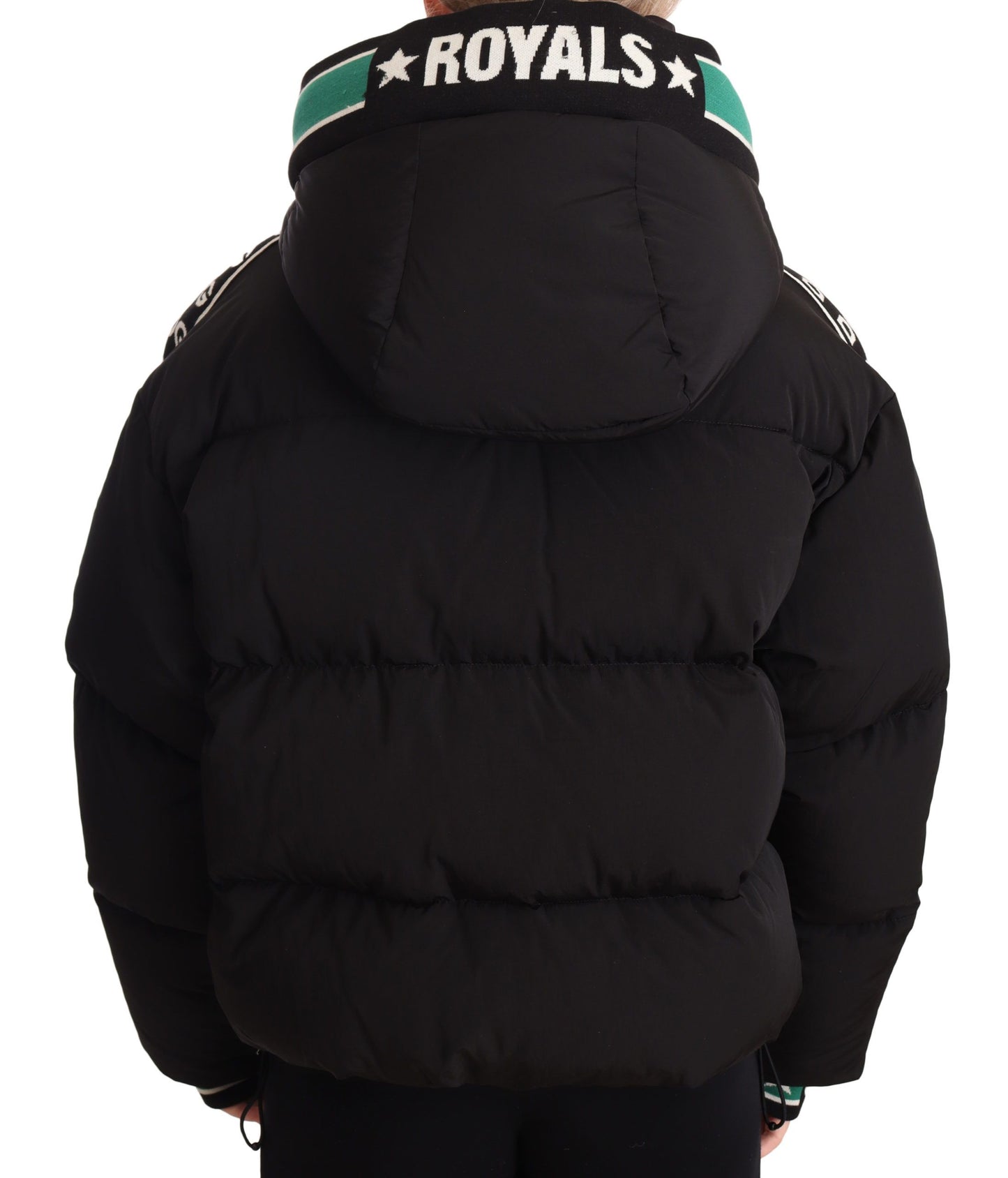 Luxurious Black Puffer Jacket with Logo Ribbons