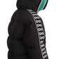 Luxurious Black Puffer Jacket with Logo Ribbons