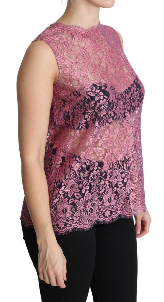 Elegant Pink Taormina Lace Sleeveless Top