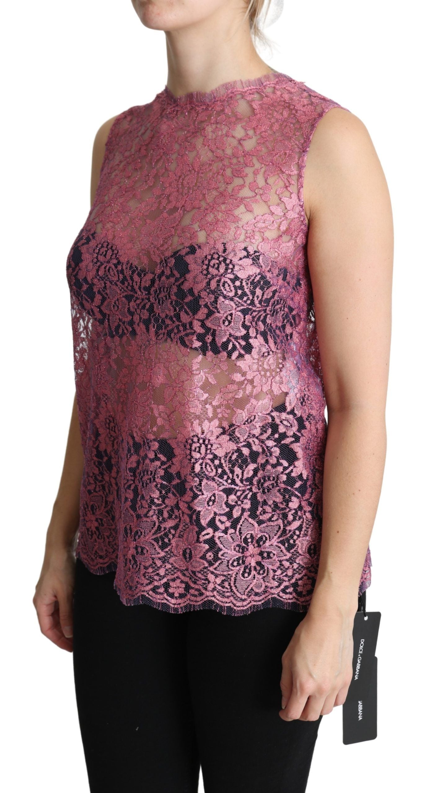 Elegant Pink Taormina Lace Sleeveless Top