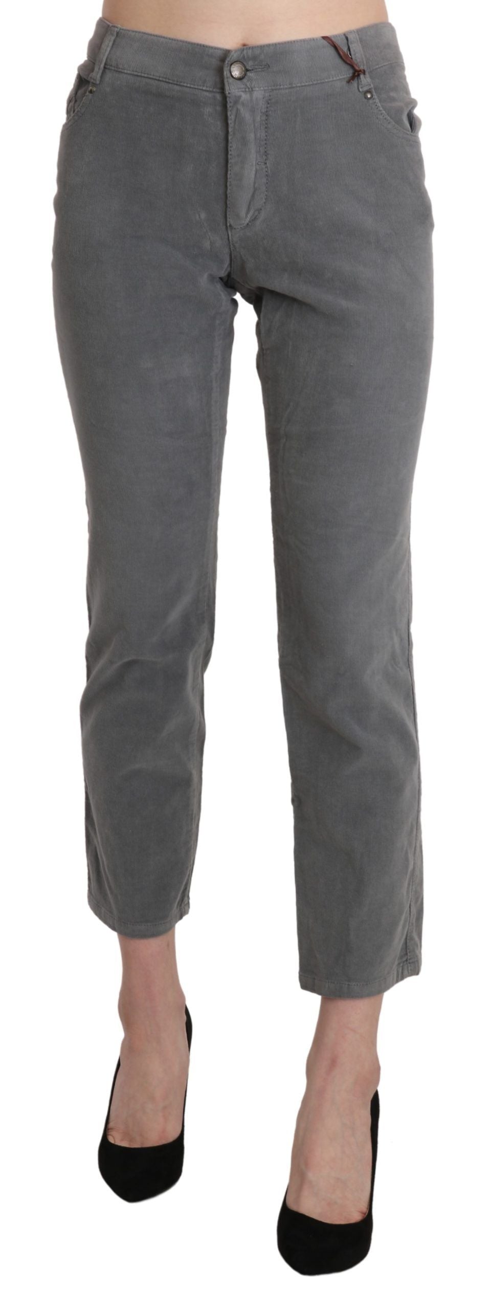 Chic Gray Mid Waist Cropped Trousers