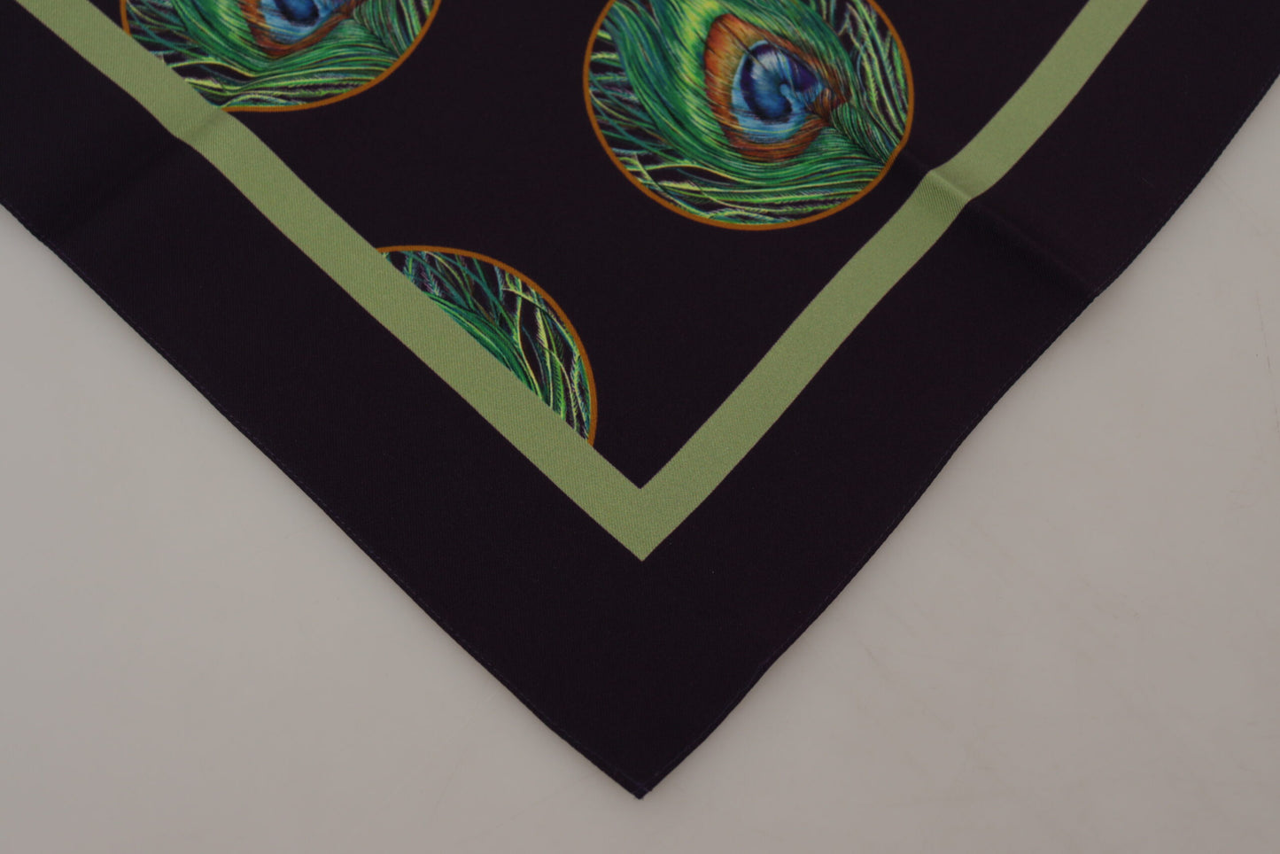 Black Peacock Feather DG Printed Square Handkerchief Scarf