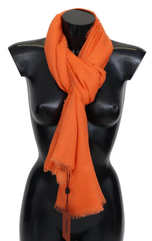 Sumptuous Cashmere Fringed Scarf in Vibrant Orange