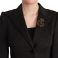 Gray Wool Cashmere Coat Crest Applique Jacket
