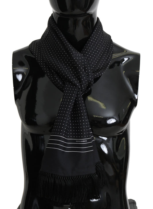 Elegant Silk Fringed Polka Dot Scarf