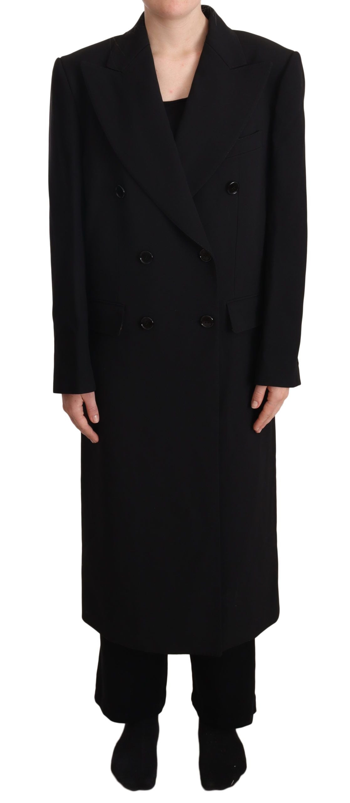 Elegant Double Breasted Black Trench Coat