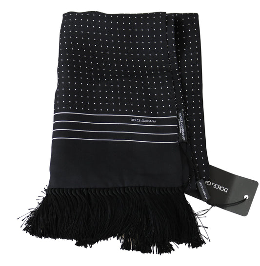 Elegant Silk Fringed Polka Dot Scarf