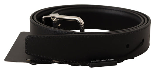 Elegant Black Leather Belt with Silver Buckle