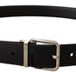 Elegant Black Leather Belt with Silver Buckle