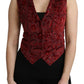 Elegant Bordeaux Brocade Sleeveless Vest
