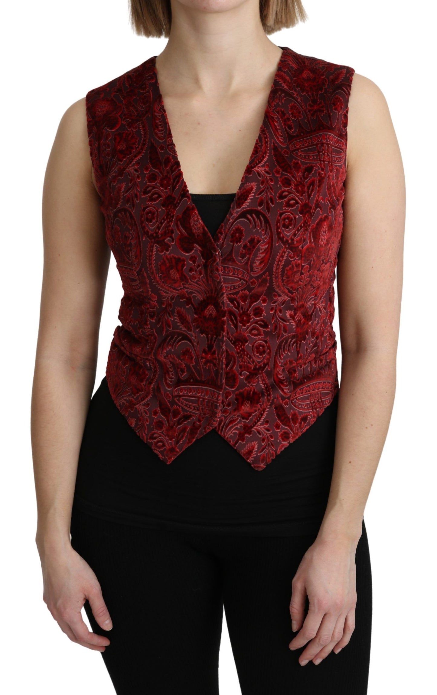 Elegant Bordeaux Brocade Sleeveless Vest