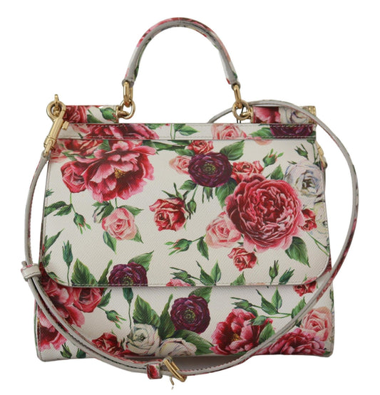 Chic Floral Sicily Shoulder Bag in White Leather