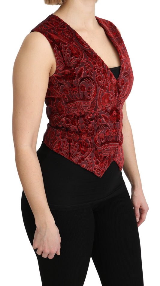 Elegant Bordeaux Brocade Sleeveless Vest