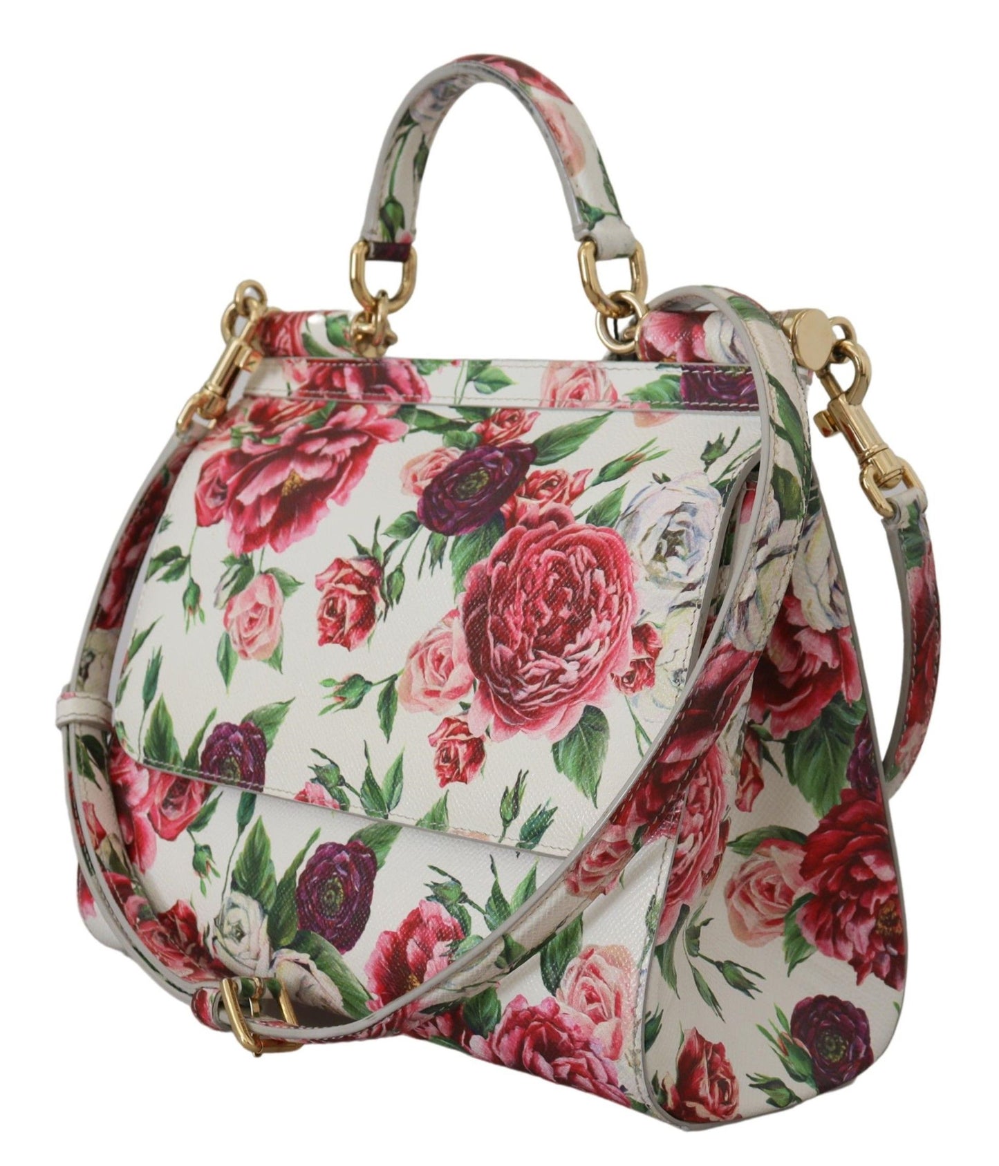 Chic Floral Sicily Shoulder Bag in White Leather