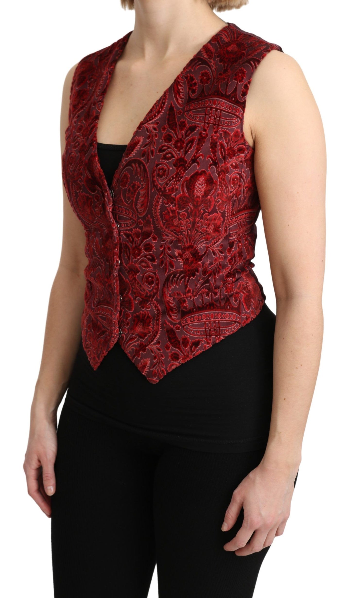 Elegant Bordeaux Brocade Sleeveless Vest