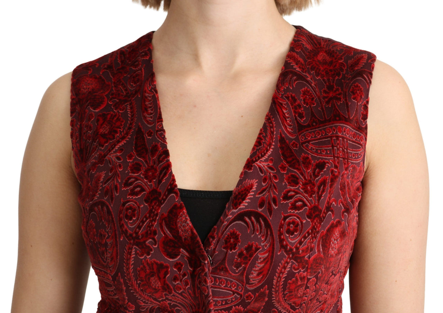 Elegant Bordeaux Brocade Sleeveless Vest