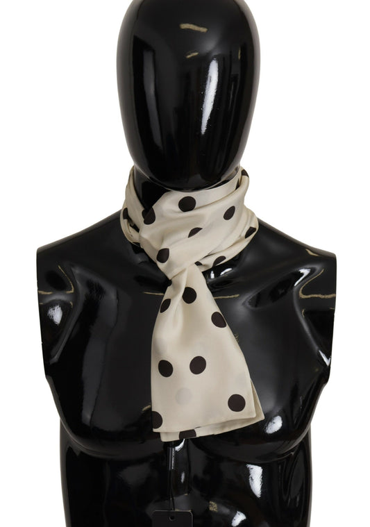 Elegant Ivory Polka Dot Silk Scarf