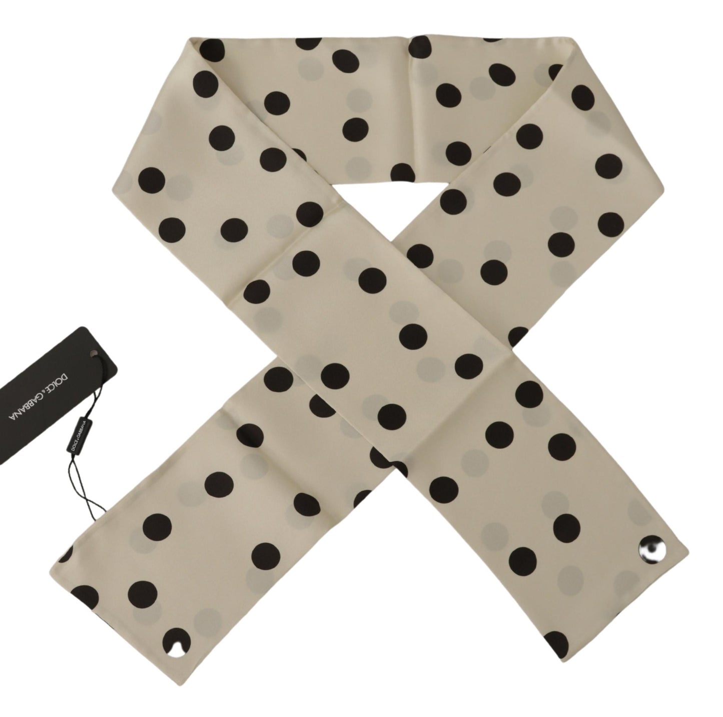 Elegant Ivory Polka Dot Silk Scarf