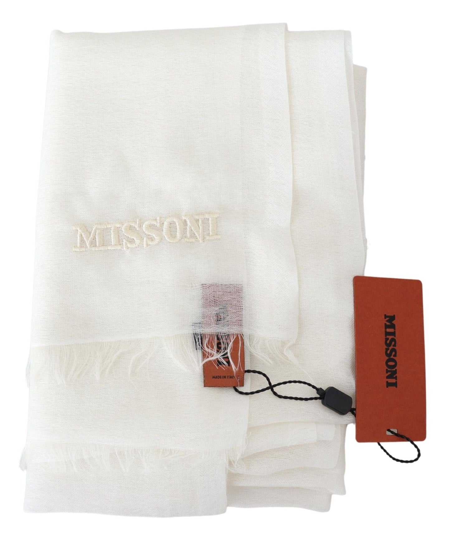 Elegant Cashmere Patterned Scarf with Logo Embroidery