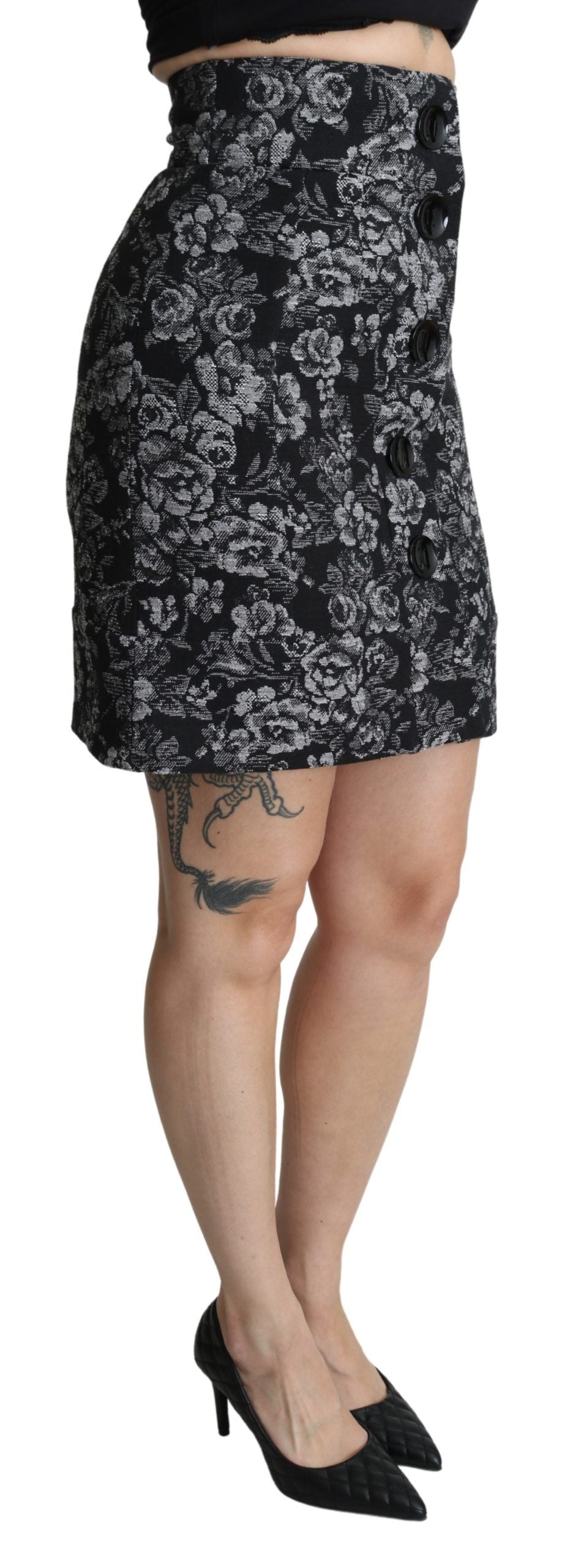 Elegant A-line High Waist Black Brocade Skirt