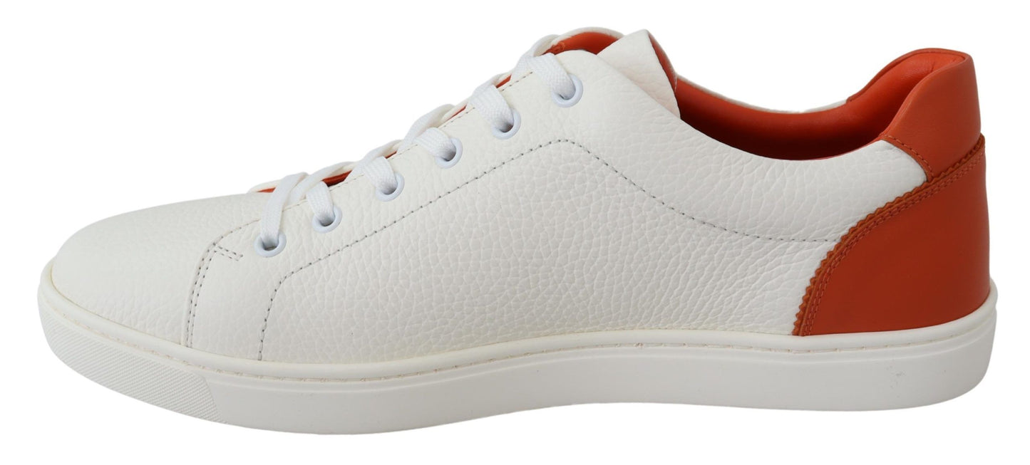 Chic White & Orange Low Top Leather Sneakers