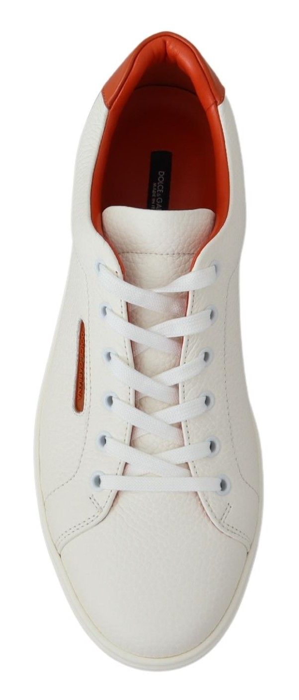 Chic White & Orange Low Top Leather Sneakers